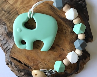 Hexagons Silicone Pacifier Clip /Teething Set in Sweet Mint; Soother Clip; Dummy Clip; Paci clip; binky clip; teething set; owl teether