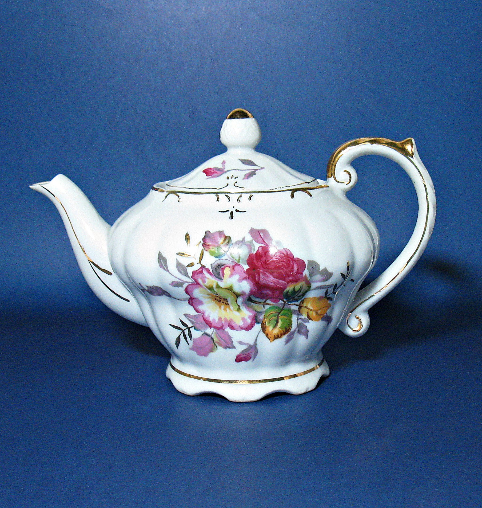 Vintage Tilso Musical Porcelain Teapot With Floral Design and