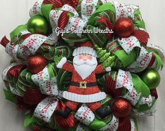Christmas Deco Mesh Wreaths, Christmas Wreaths, Santa Deco Mesh Wreaths Christmas Decor Holiday Wreaths Christmas 117