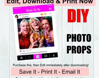 Brides Custom Instagram Photo Booth Prop - Pink- Instagram cut out frame - Social Media Prop Frames- Instant Downlaod