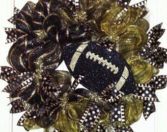 Football Wreath, black & gold wreath, Purdue Wreath, Saints Wreath, Mizzou Wreath, team spirit wreath, football door hanger, Fall wreath