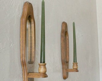 VACATION SALE Wood Wall Sconce Pair, Candle Wall Sconce, Wood Candle Holder, Wooden Candle Sconce, Mirror Wall Decor, Boho Wall Decor, Wall