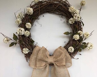 Fall, Burlap, Floral, Multiple Size, Grapevine Wreath