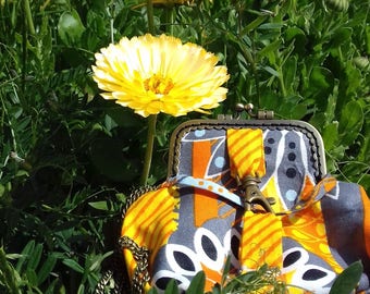 Sac à main d’été petit / portefeuille / pochette Minaudière / coton imprimé ethnique africain / Wax imprime / de couleur jaune
