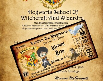Harry Potter Acceptance Letter And 9 3/4 Platform Hogwarts Express Train Ticket