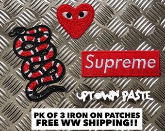 Patches Free WW Shipping Patch Commes Des Garcons CDG Type Sew Iron On Patch Gucci Snake Patch Iron On Patch Supreme Box Logo Patch