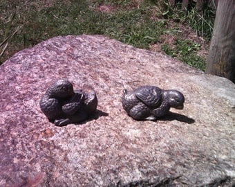 Pewter Zinn little sculptures of two birds antique heavy beautifully made