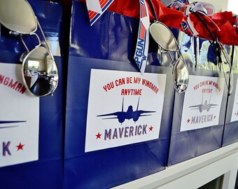 Top Gun Inspired Party Maverick Party Favor Gift Tags, Goody Bag Tags, Labels, 'You can be my Wingman Anytime' Printable PDF, Goose, Pilot