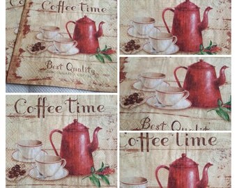 4 x single paper decoupage napkins "Coffee Time " VINTAGE, crafts supply handmade products scrapbooking paper, decopatch, PAPER source New