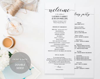 Wedding Program Template, Printable Wedding Program, Ceremony Printable Template, Instant Download Editable PDF Rustic Calligraphy #SPP007pr