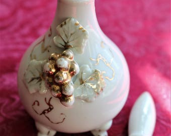 Vintage Perfume Bottle, White Porcelain Perfume Bottle, Gold Accents, Vintage Bottle with Stopper, Vintage Perfume, Perfume Decanter