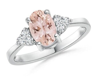 Oval peach sapphire engagement ring ,Peach sapphire ring white gold,Solitaire peach sapphire diamond ring