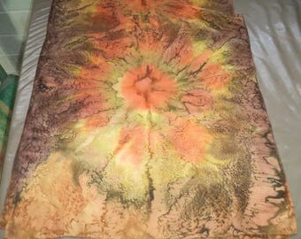 hand painted silk scarf brown orange tone 180 cm x 45 cm