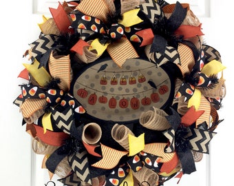 Custom Listing for Lindsay, Halloween Mesh Wreath for front door / Halloween wreath for front door / Primitive Halloween Wreath