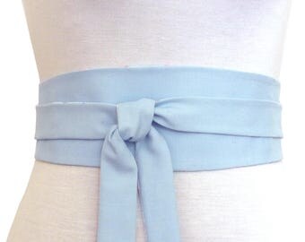 Obi Waist belt, light blue silk, Haute Couture fabric, wrap corset cincher kimono japanese Sash