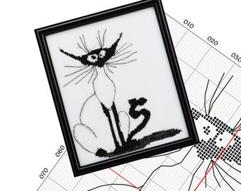 Cat cross stitch pattern Funny x stitch monochrome black cat embroidery japan Mini pattern Love my cat crazy Hand made gift сat picture PDF