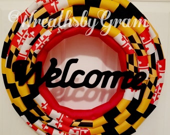 Flag Wreath; Maryland Flag; Front Door Wreath; Primitive Patriotic; Everyday Wreath; Maryland Decor; Gift for Him; Maryland Souvenir; Gifts