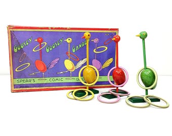Vintage Spears Comic Quoits Goosey Goose Gander Ring Toss Game in Box-England