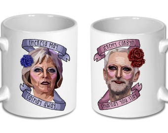 Corbyn & Theresa drag race mugs