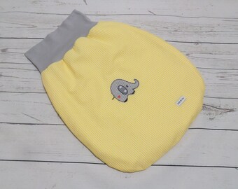 Infant sleeping bag from 0 to 6 months cute elephant with fleece feed, Schlafsack, Pucksack Elefant gelb