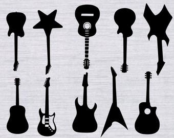 Guitar SVG Bundle, Guitar silhouette, Guitar cut file, svg files for silhouette, cricut, vector, cutting file, dxf, clipart, eps,rock n roll