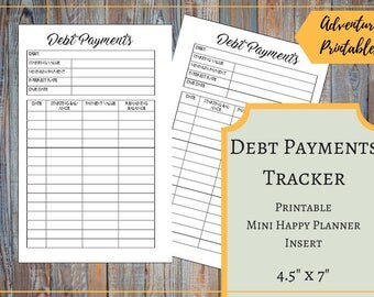 Debt Payments Tracker for the Mini Happy Planner, Dave Ramsey, Monthly Debt Payments, Credit Card Payments, Financial Peace, Mambi,