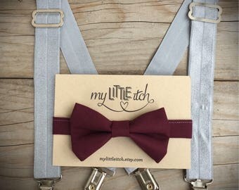 First Birthday Outfit Boy, 1st Birthday Outfit, Baby Boy Suspenders and Bow Tie, Ring Bearer Gift, Toddler Suspenders, Burgundy Bow Tie