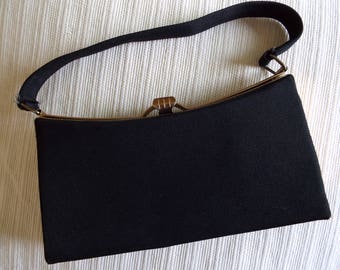 sac de soirée des années 1940/1950 s gros-grain noir vintage minaudière style boxy
