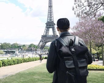 Waxed Canvas Backpack,Canvas Rucksack,Men's Backpack,Waterproof Backpack,Black Backpack,Laptop Backpack,Roll top Backpack,Rolltop Backpack