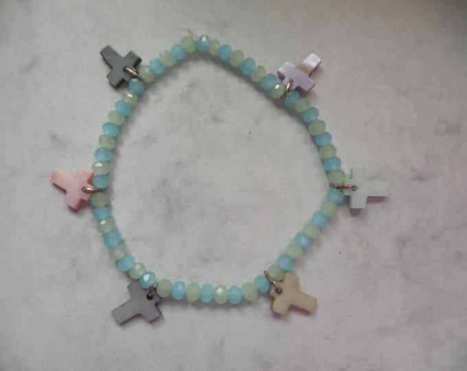 light blue and green different colored cross bracelet