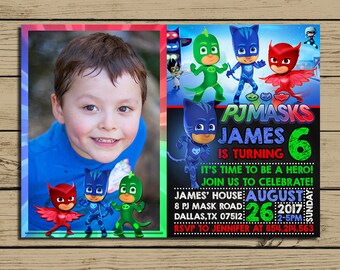 PJ Masks Invitation - pj Masks Birthday Party Invite - pj Masks Chalkboard Invitation With Photo - YOU PRINT