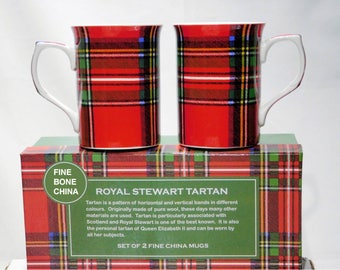 Royal Stewart Plaid, Scottish Tartan MUG set of 2 mugs, boxed Imported from England for tea or coffee, dishwasher & microwave safe