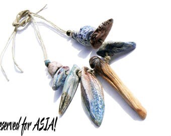 9 tribal primitive porcelain art beads collection by KaouennCeramics