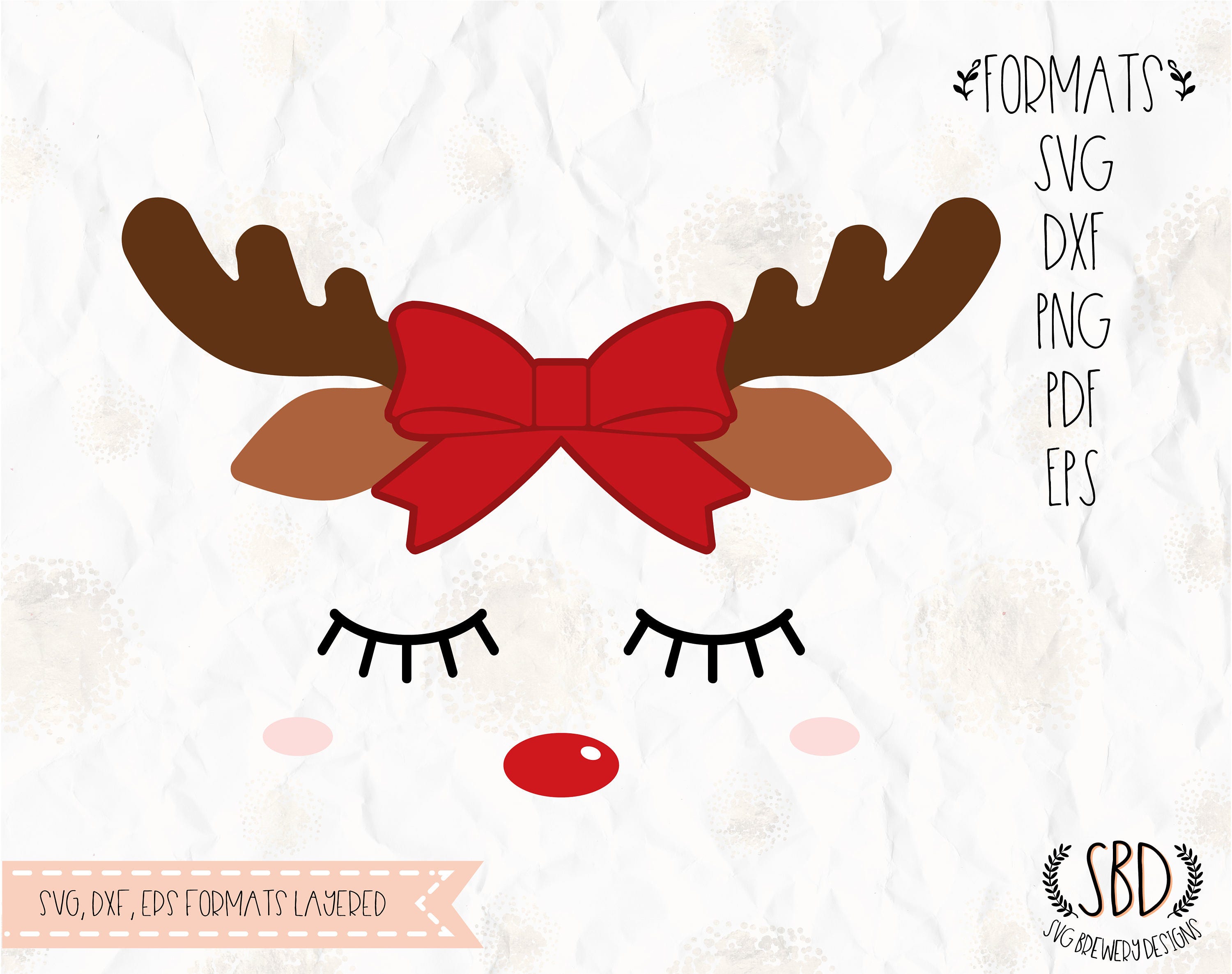 Reindeer lashes and bow, Christmas, Rudolph, SVG (layered), PNG, DXF ...