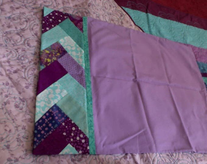 Purple and Turquoise Braided Patchwork Quilt 64 in X 109 in Twin size quilt - Bedding- Blanket- Home and Living, Purple Throw Quilt, T