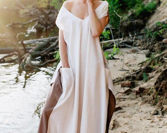 Linen dress Satya, Beige maxi dress, dress-meditation, long dress, oversize dress, boho dress