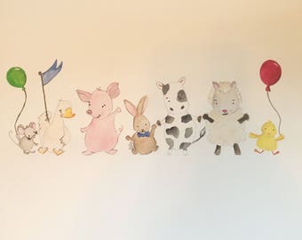 Hand painted watercolour farmyard animals