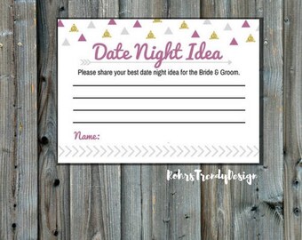 Date Night Ideas- Bride Tribe- Blush and Gold- Engagement Party-Bridal Shower Game- Date Night Card
