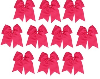 12 Pink Jumbo Hair Bows 8" Ponytail with 3" Ribbon Girls Cheerleading Cheer Large Bow Blanks Design Custom Personalized Printing Embroidery