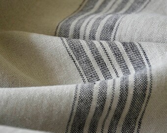 Striped linen fabric by the meter, natural linen, striped linen, striped softened linen fabric, french grain sack, 350 gsm, upholstery