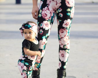 mommy and me leggings mother and daughter matching clothes baby thights stretch pants wholesale baby fashion mama matching floral leggings