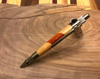 Gun Metal Retro Click Style Pen with Laminated Wood Barrel