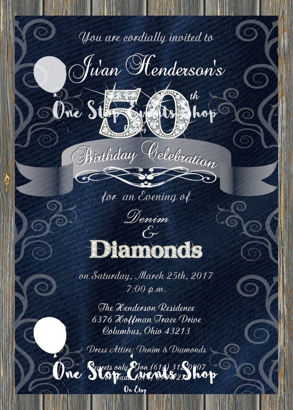 Items similar to Denim & Diamonds Elegant Birthday Party Invitation ...