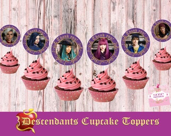 Descendants 2 Cupcake Toppers 6 characters Mal, Evie, Uma, Ben, Carlos and Jay-Thank you Toppers! -Instant Download!