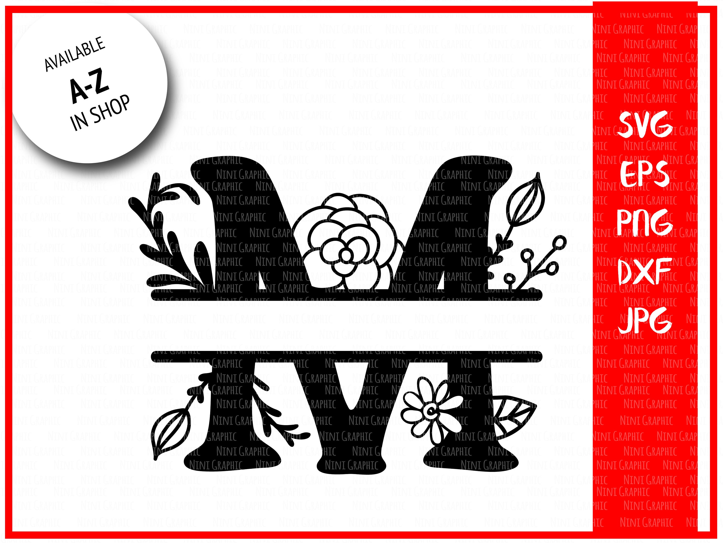 Monogram letter M Split letter M silhouette files SVG