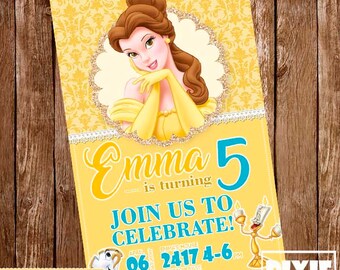 Belle Invitation,Belle Birthday Invitation, Belle Pig Printable Invitation, Princess Belle Printable Party, Belle Birthday Card