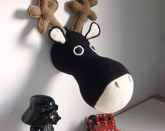 Trophy Elk black or grey hand crocheted head