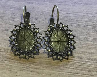 set of 4 earrings in brass cabochon 13 x 18 mm