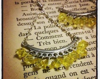 Silver earrings, pendants yellow faceted beads