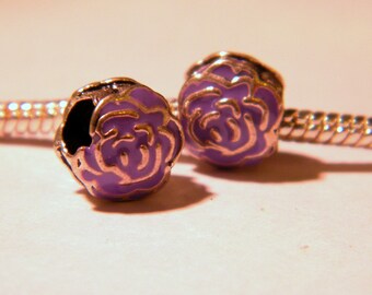 European - style pandor@-10 mm - pink flower charm Pearl enameled purple D58